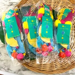 Talking Tables Pom Pom yarn Tassels beads decor set of 4 NWT for car, home, etc.